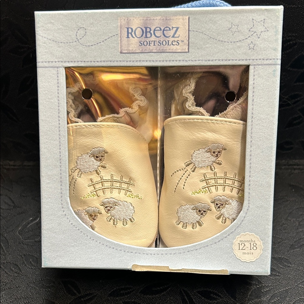 Robeez Cream Baby Shoes with Sheep Embroidery